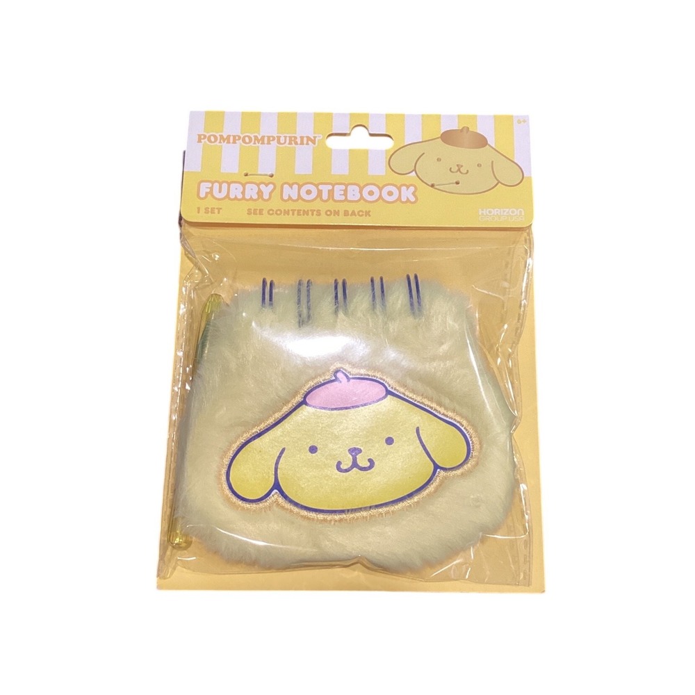 Sanrio Pompompurin Furry Notebook and Mini Gel Pen Set Yellow Kawaii Stationery